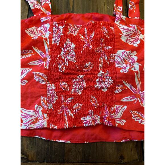 Joie Cropped Linen Tank Floral Tropical Size 10 Tie Straps Summer Beach Resort - Picture 9 of 15